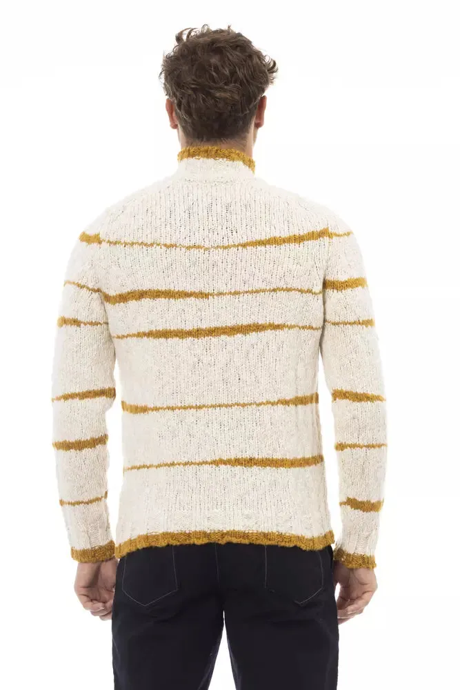 Alpha Studio Beige Mock Neck Cozy Knit Sweater