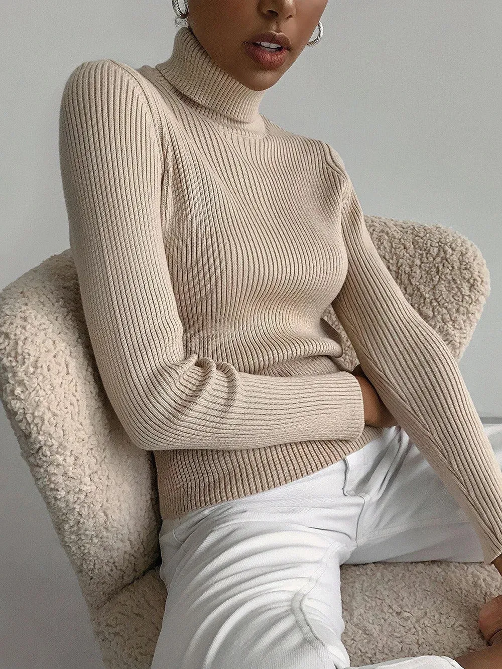 Basic Mock Neck Ribbed Sweaters for Women Cute Sexy Knitted Autumn Winter Warm Fitted Fashion Pullover Sweater