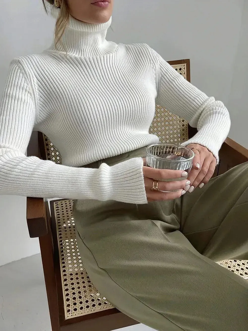 Basic Mock Neck Ribbed Sweaters for Women Cute Sexy Knitted Autumn Winter Warm Fitted Fashion Pullover Sweater