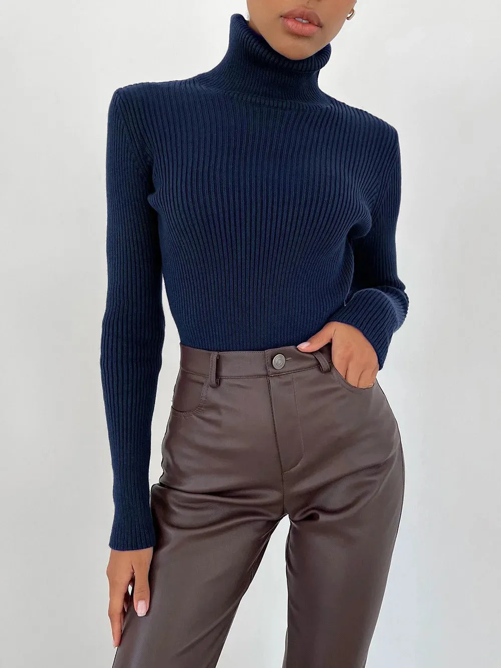 Basic Mock Neck Ribbed Sweaters for Women Cute Sexy Knitted Autumn Winter Warm Fitted Fashion Pullover Sweater