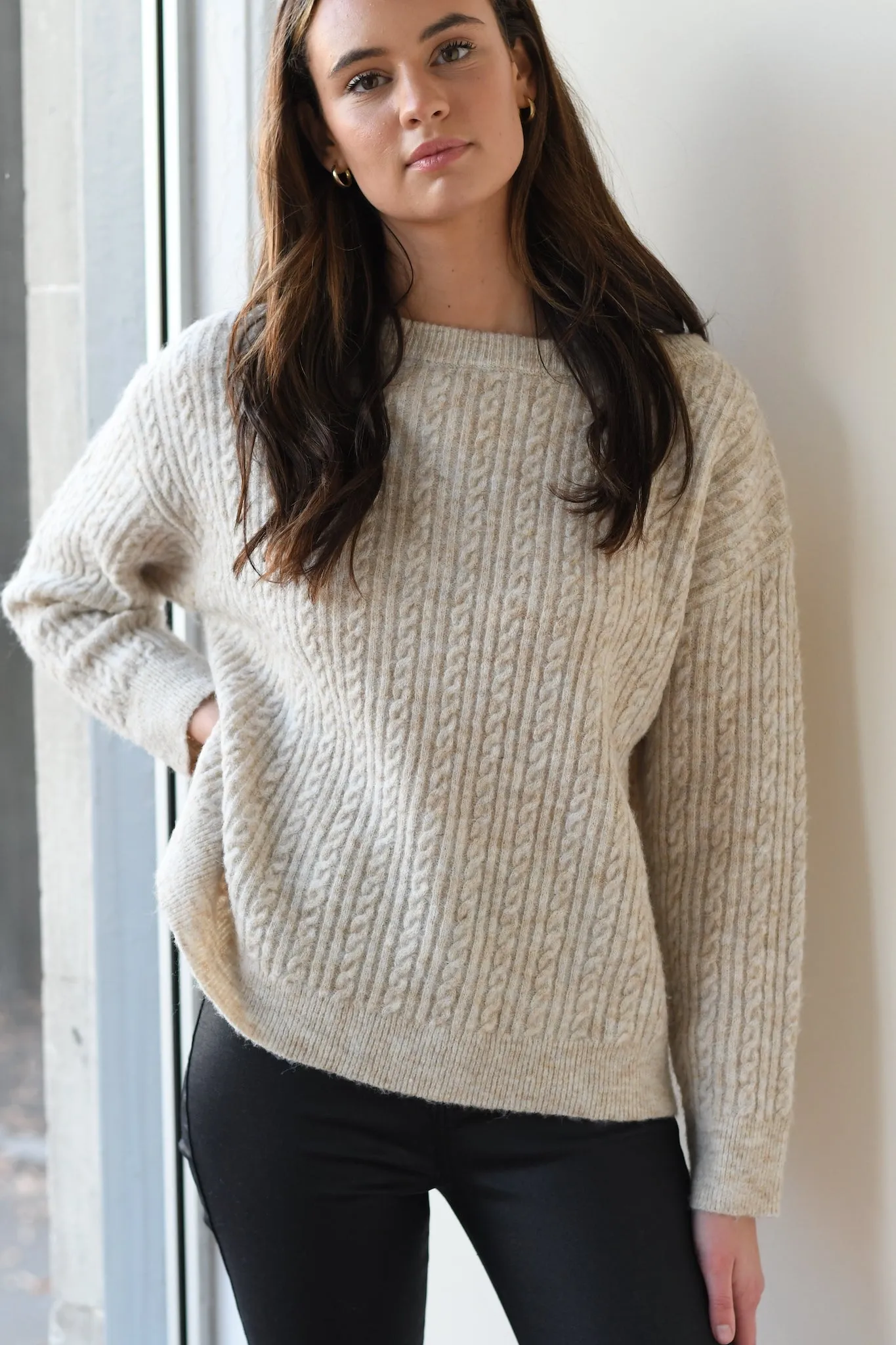 Beige Cable Sweater