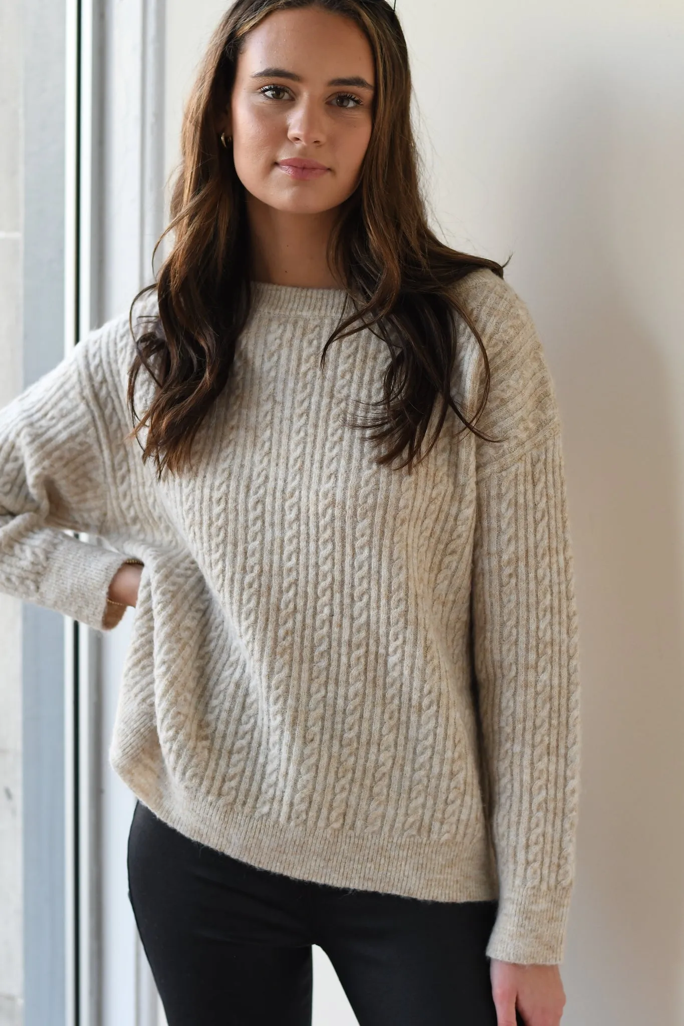 Beige Cable Sweater