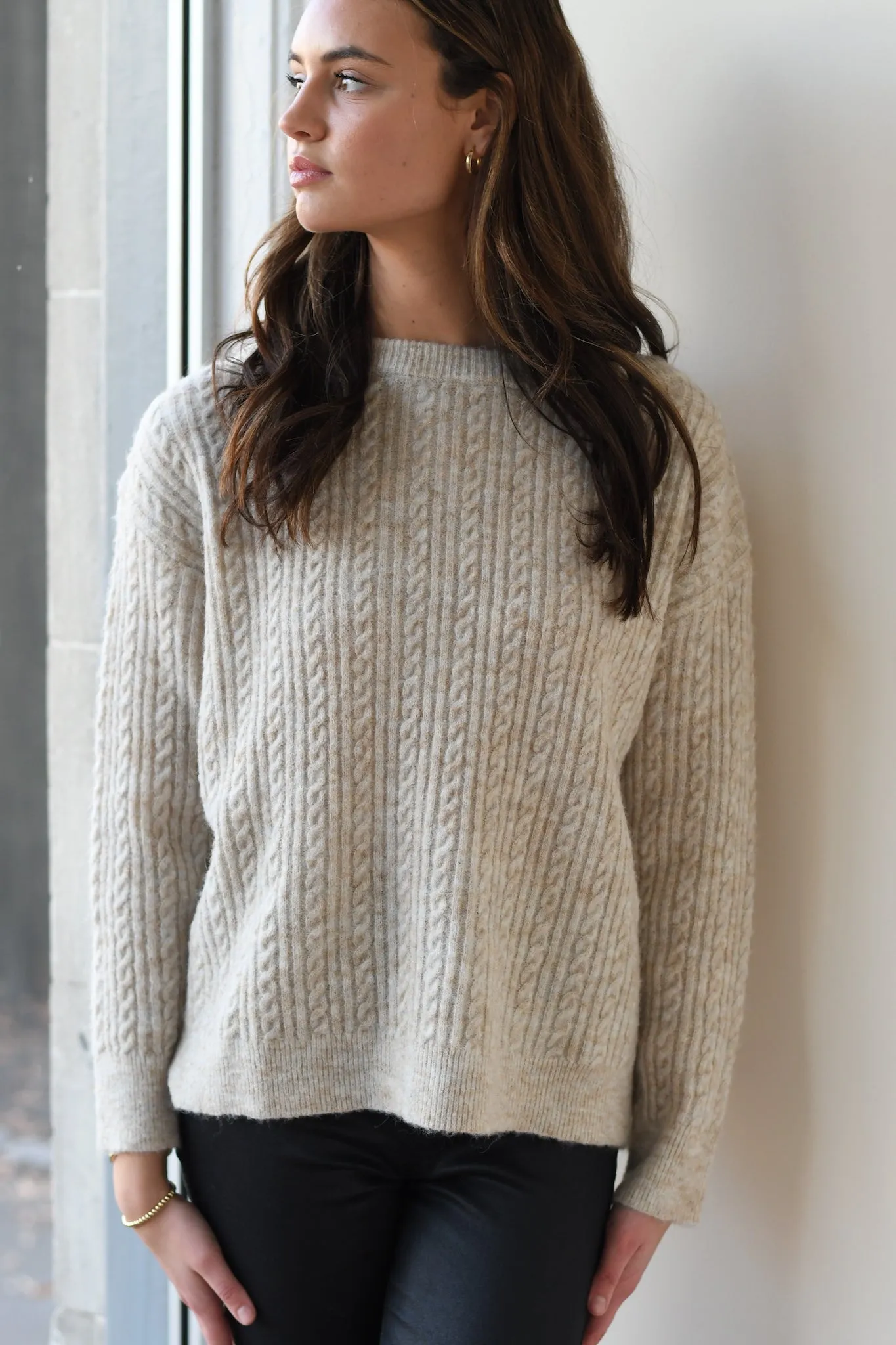 Beige Cable Sweater