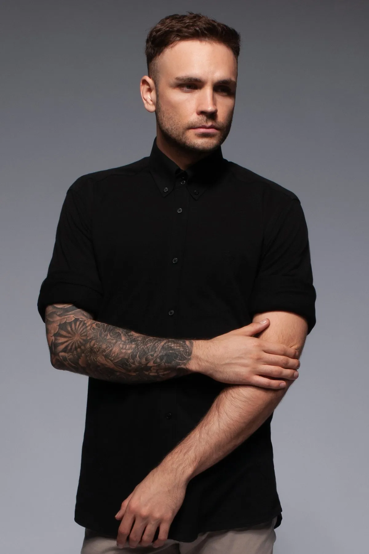 Black Lightweight Cotton Piqué Shirt