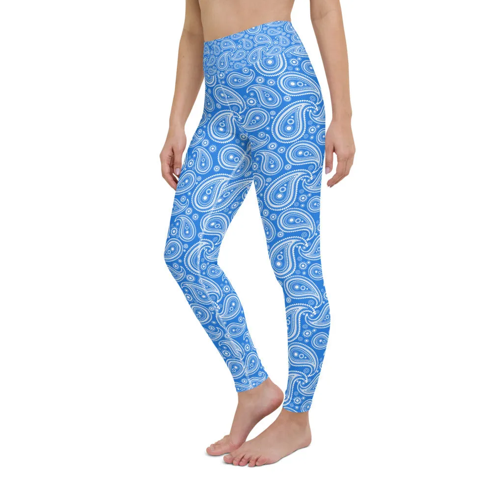 Blue & White Paisley Yoga Pants