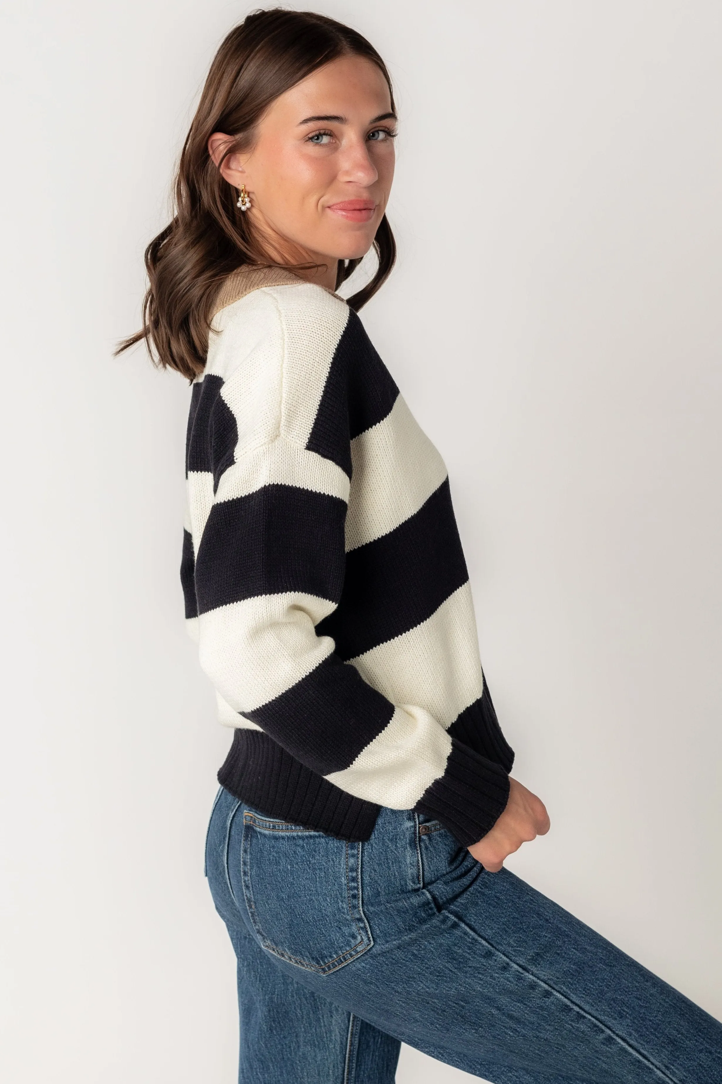 Brianna Stripe Collared Knit Sweater