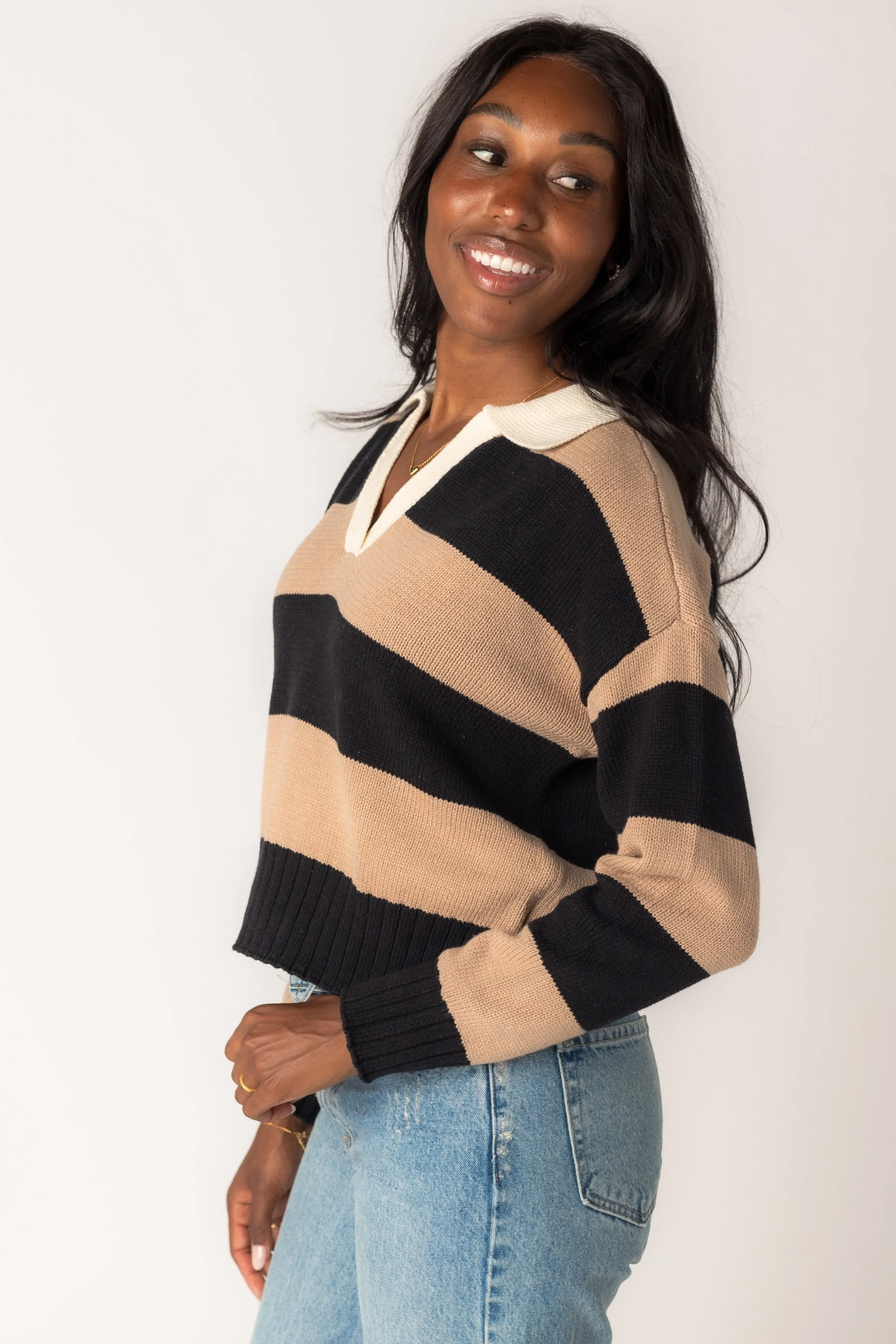 Brianna Stripe Collared Knit Sweater