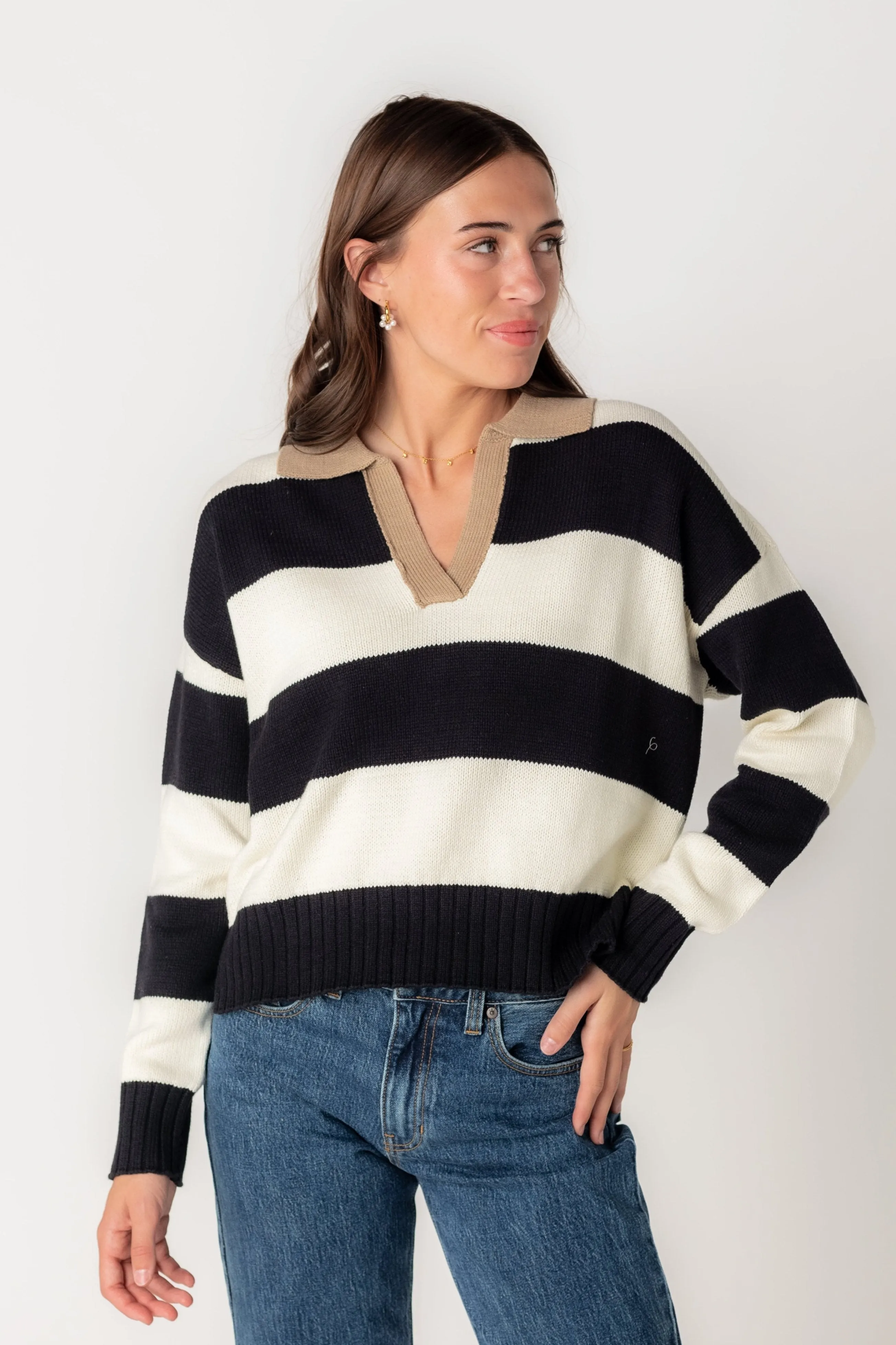 Brianna Stripe Collared Knit Sweater