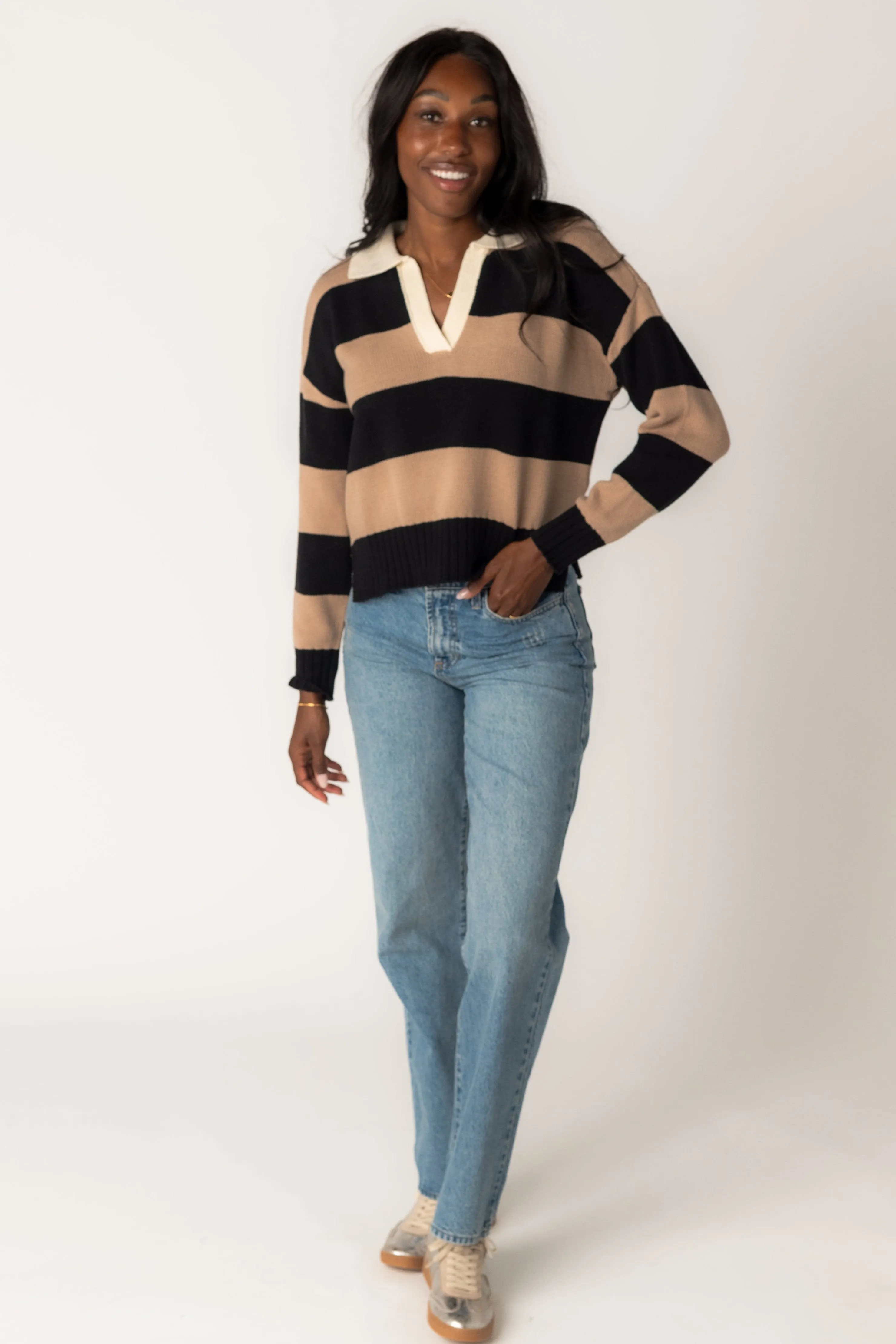 Brianna Stripe Collared Knit Sweater