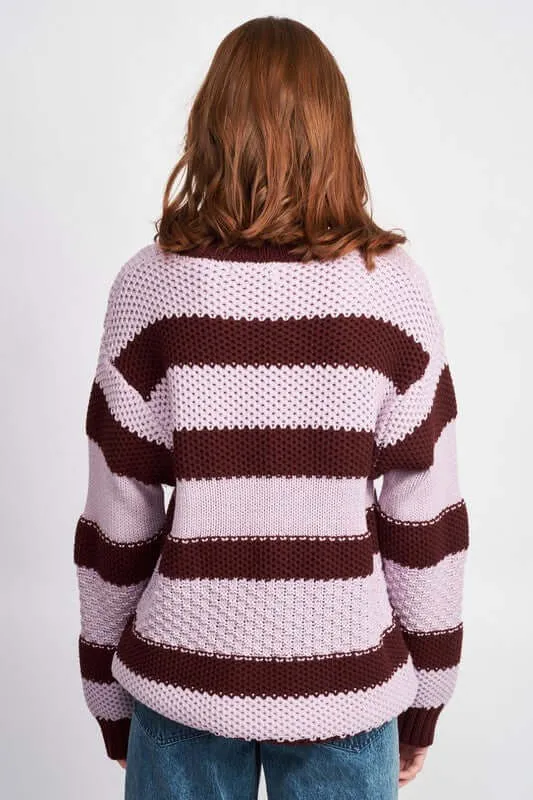 Brown Purple Striped & Oversized Sweater