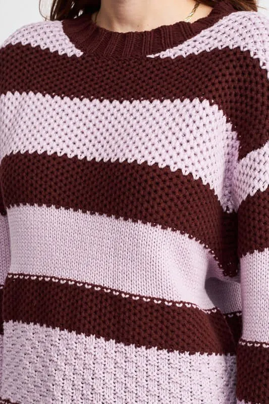 Brown Purple Striped & Oversized Sweater