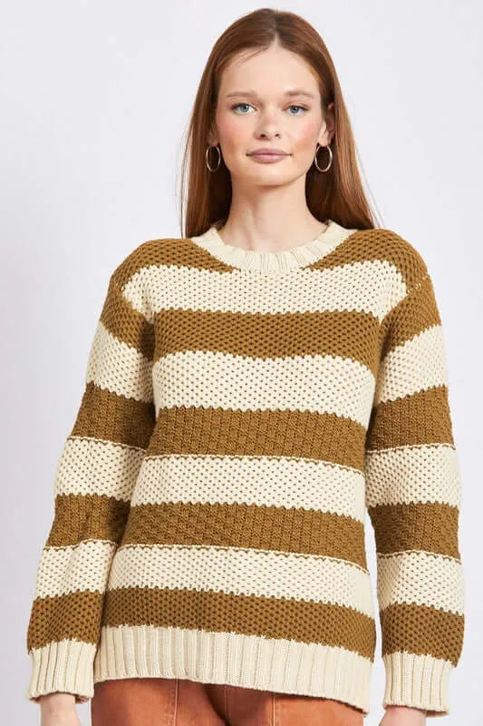 Brown Purple Striped & Oversized Sweater