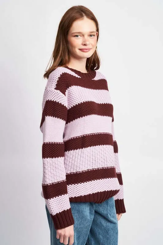 Brown Purple Striped & Oversized Sweater