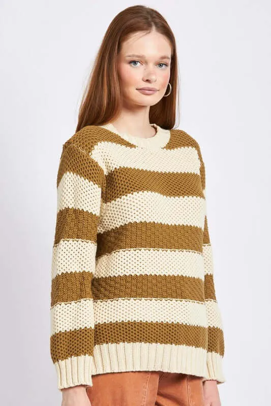 Brown Purple Striped & Oversized Sweater