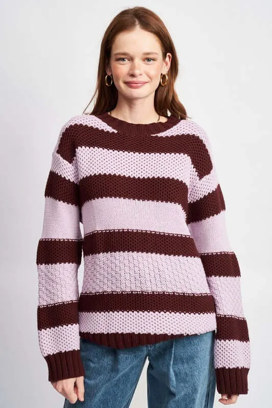 Brown Purple Striped & Oversized Sweater