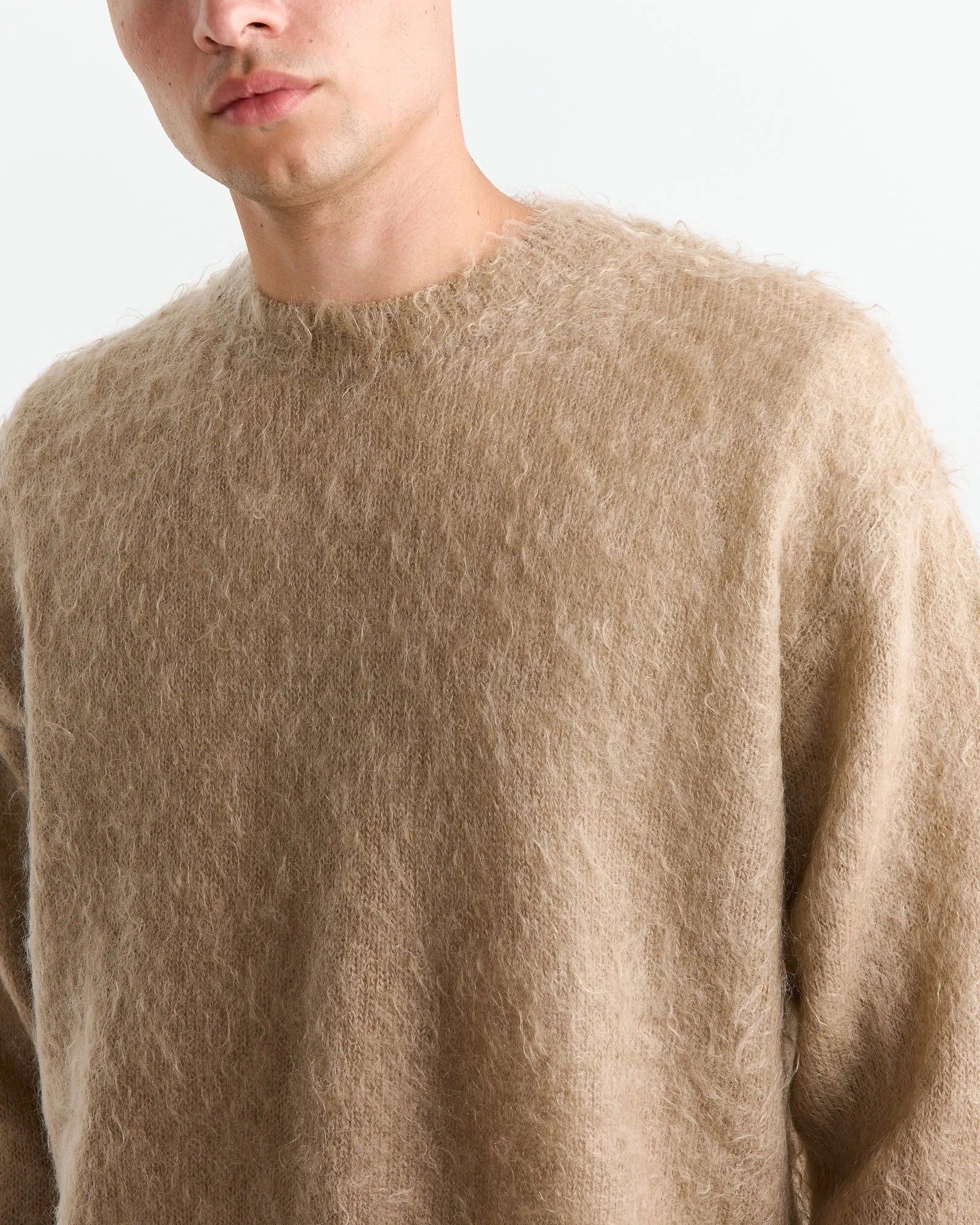 Brushed Mohair Pullover in Grey Beige