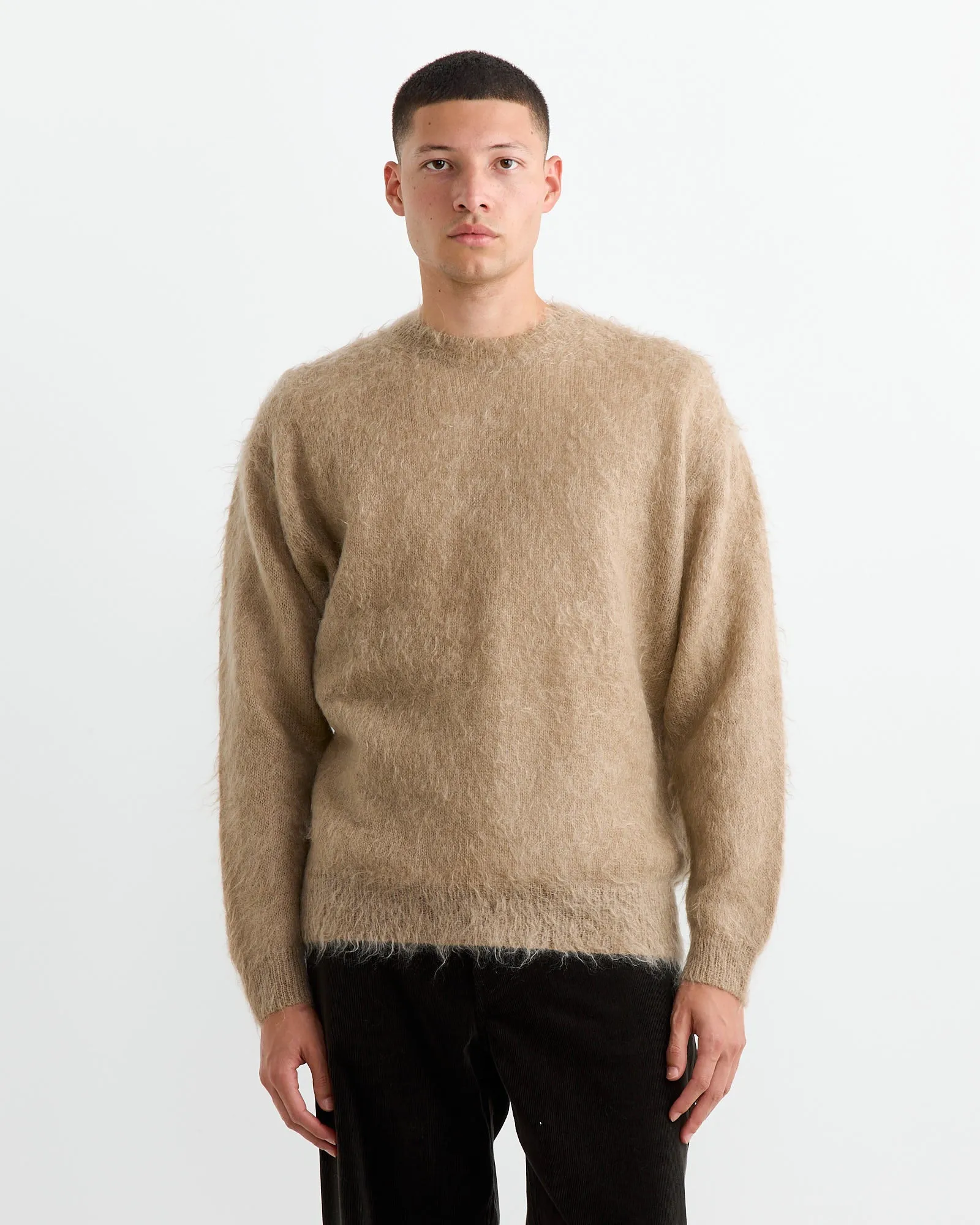 Brushed Mohair Pullover in Grey Beige