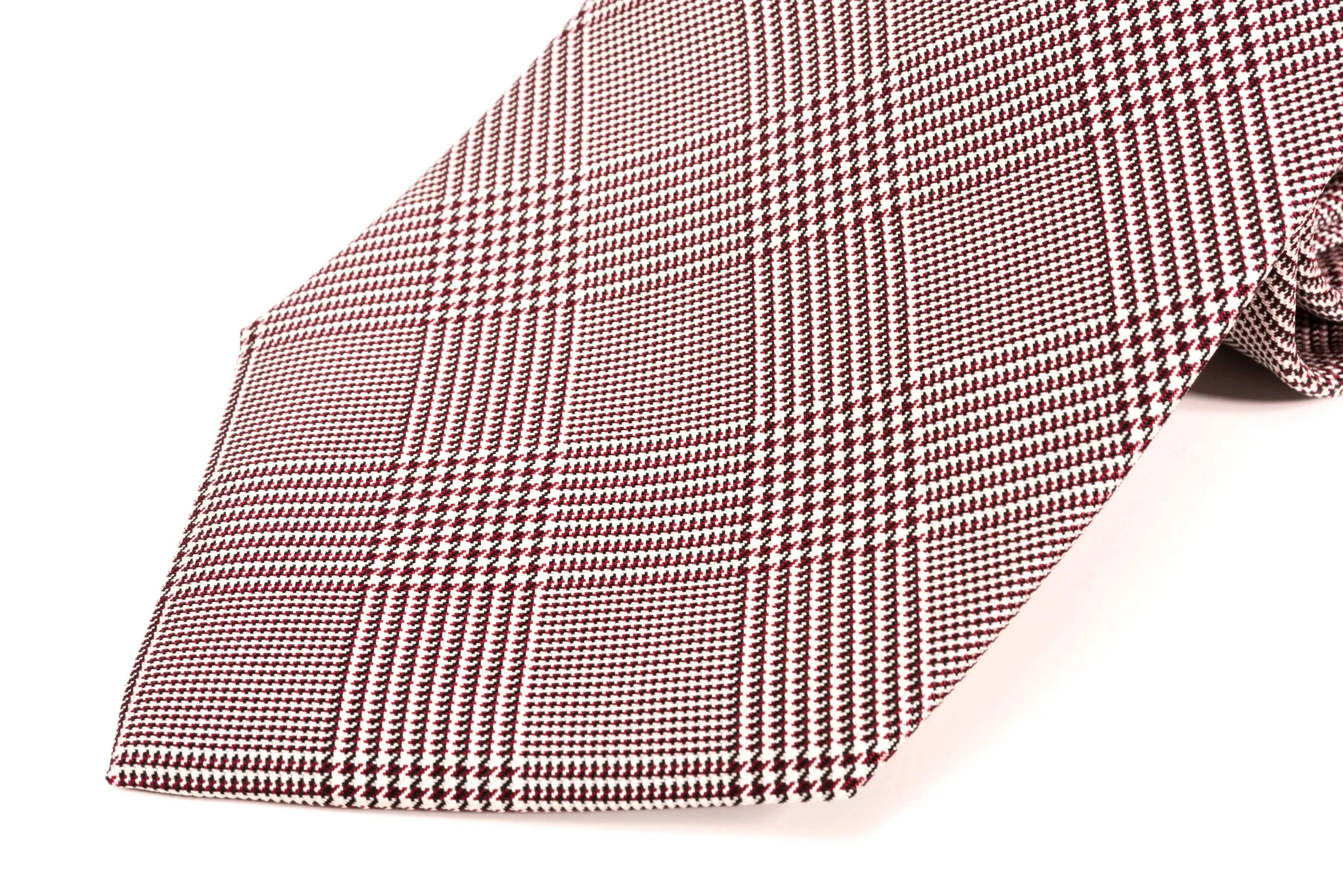 Burgundy & White Prince of Wales Check Silk Tie