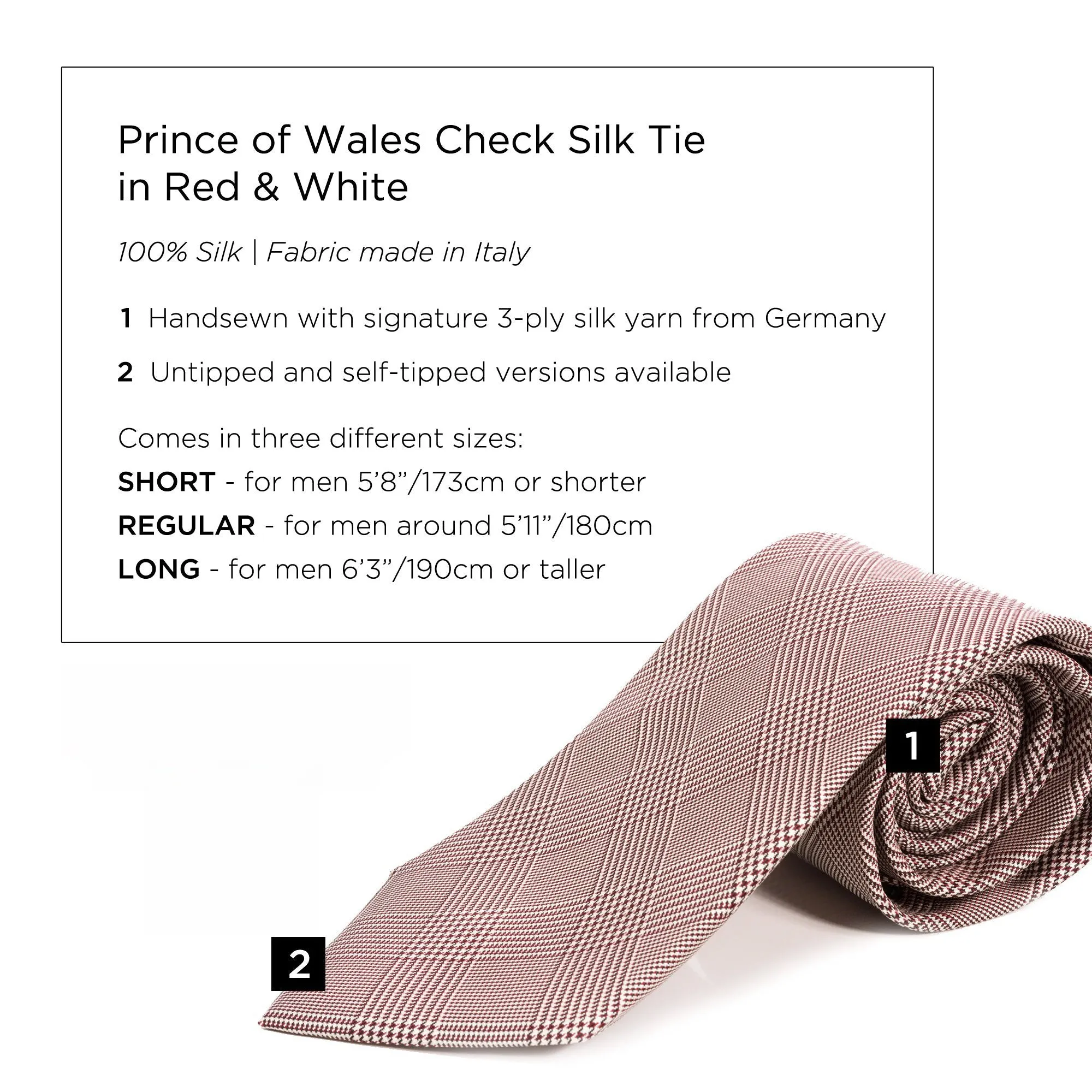 Burgundy & White Prince of Wales Check Silk Tie