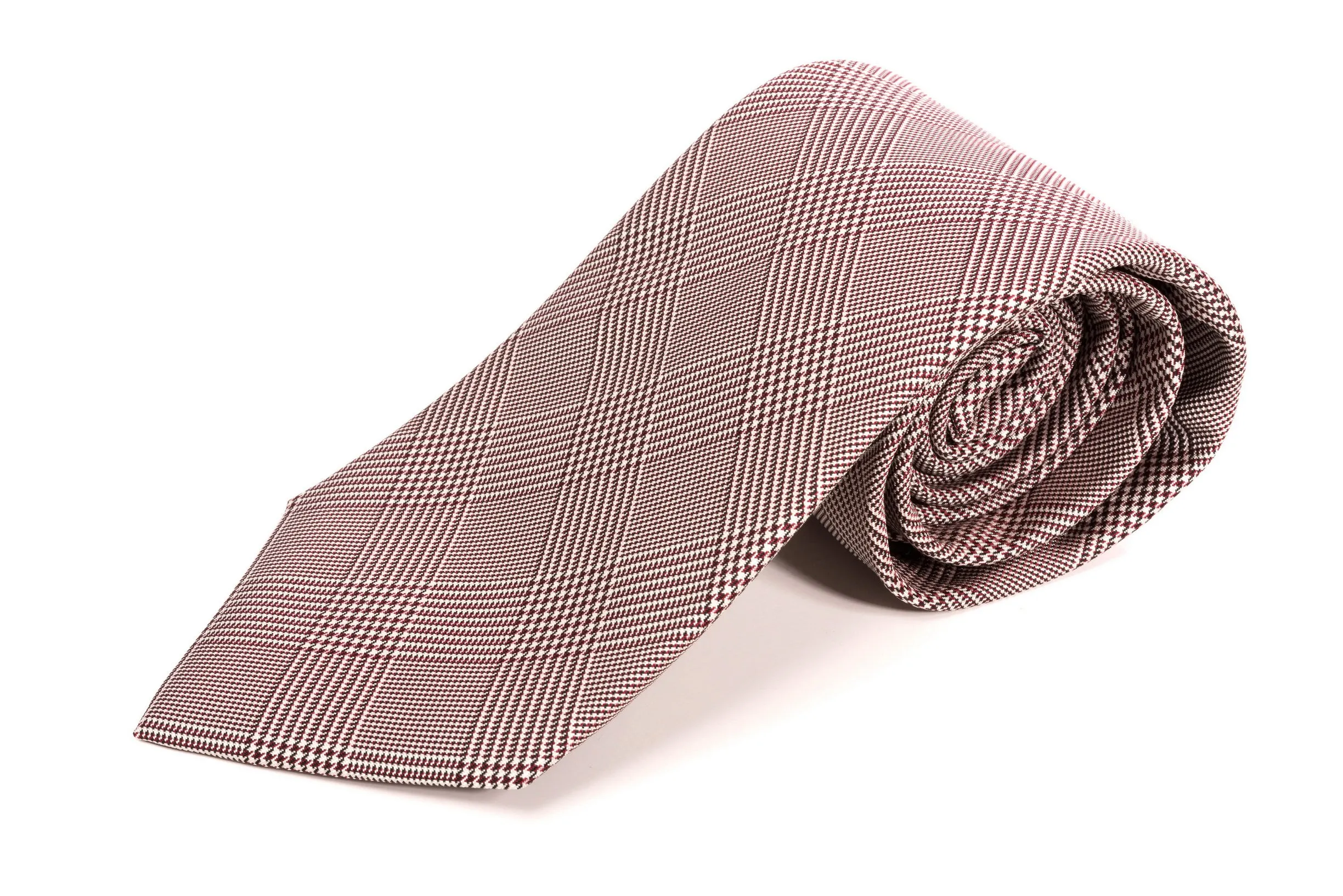 Burgundy & White Prince of Wales Check Silk Tie