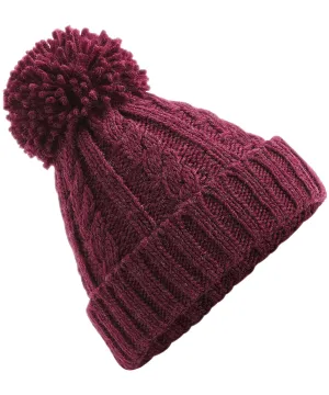 Cable knit melange beanie | Burgundy