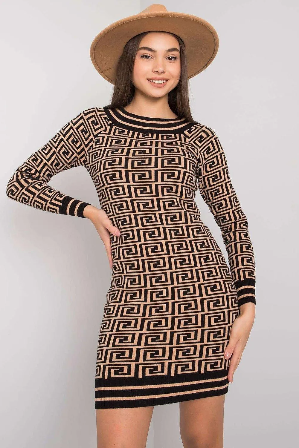 Chic Camel Fitted Knit Dress for Effortless Sophistication