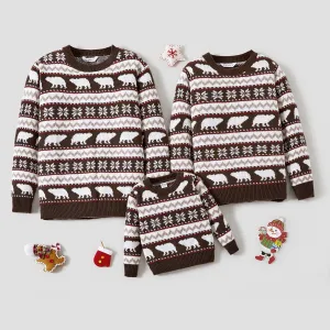 Christmas Family Matching Bear and Snowflake Print Sweaters