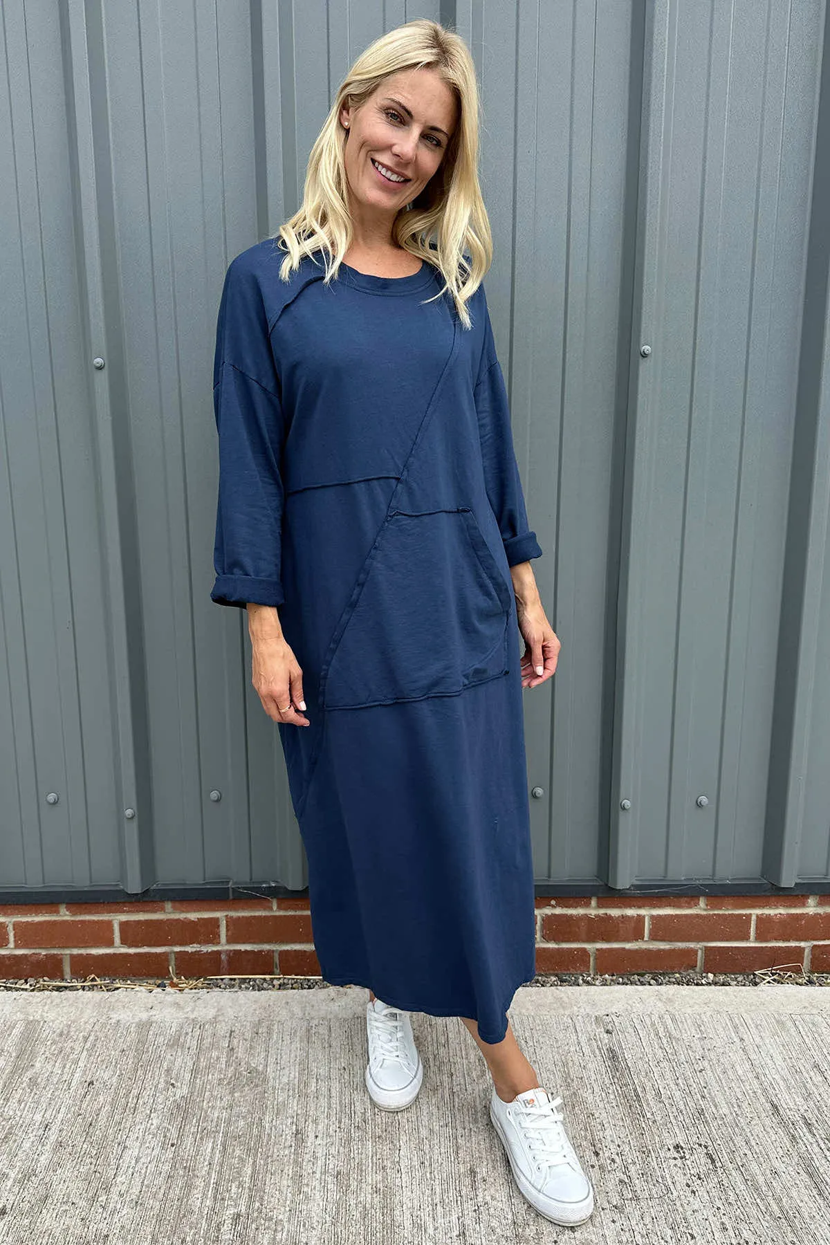 Christyn Seam Detail Cotton Dress Navy