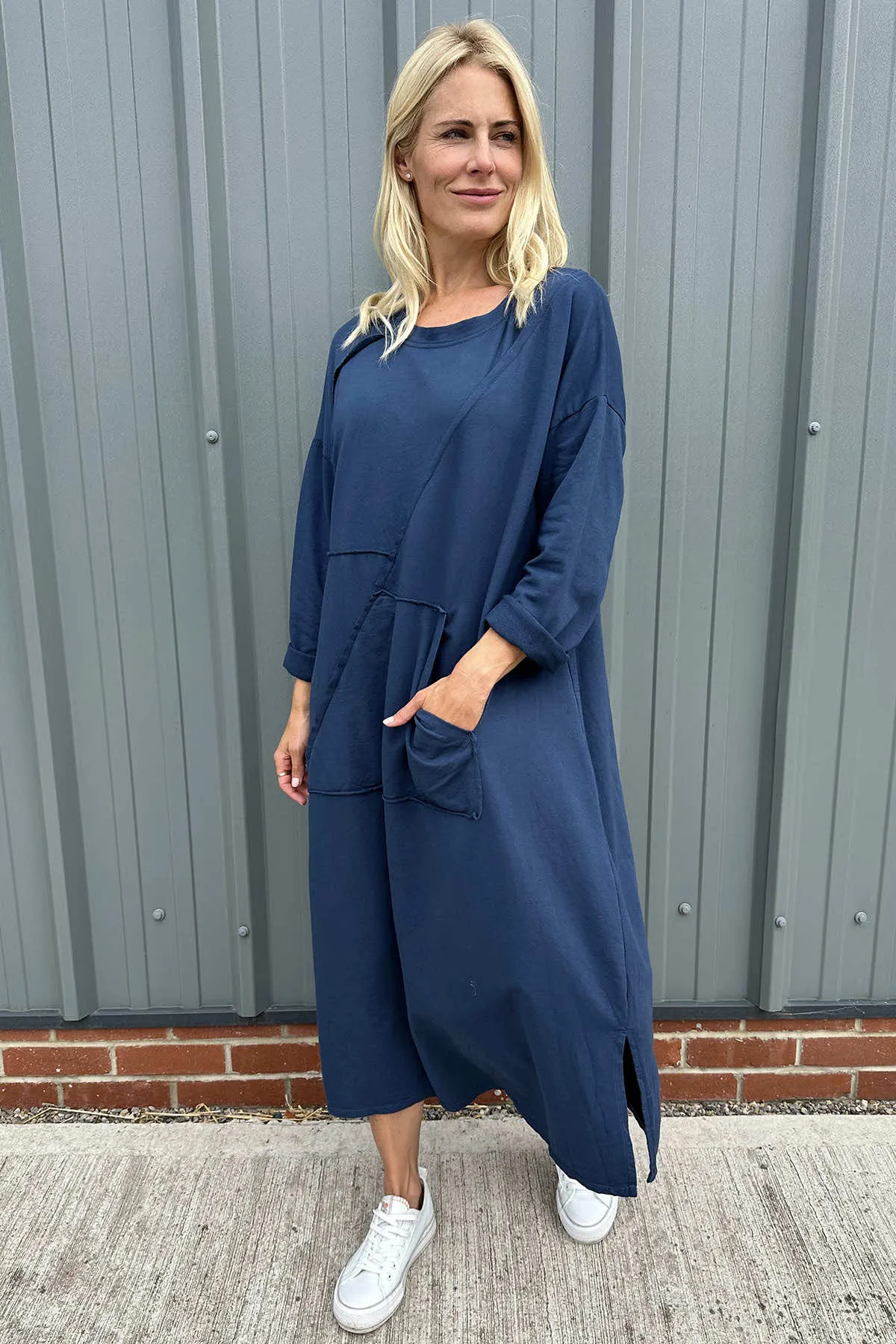 Christyn Seam Detail Cotton Dress Navy