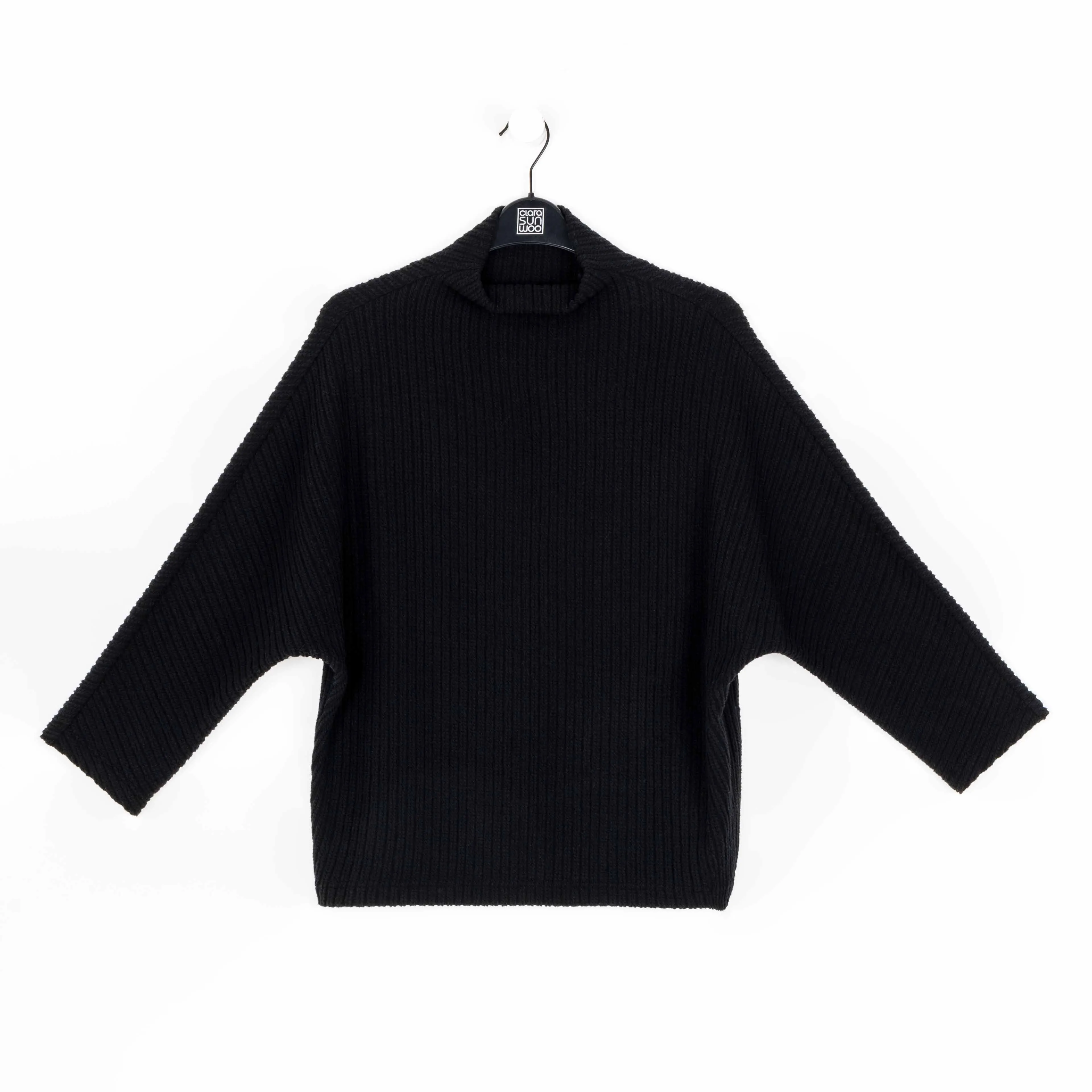 Chunky Ribbed - Funnel Neck Modern Sweater Top - Black