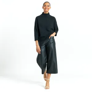 Chunky Ribbed - Funnel Neck Modern Sweater Top - Black