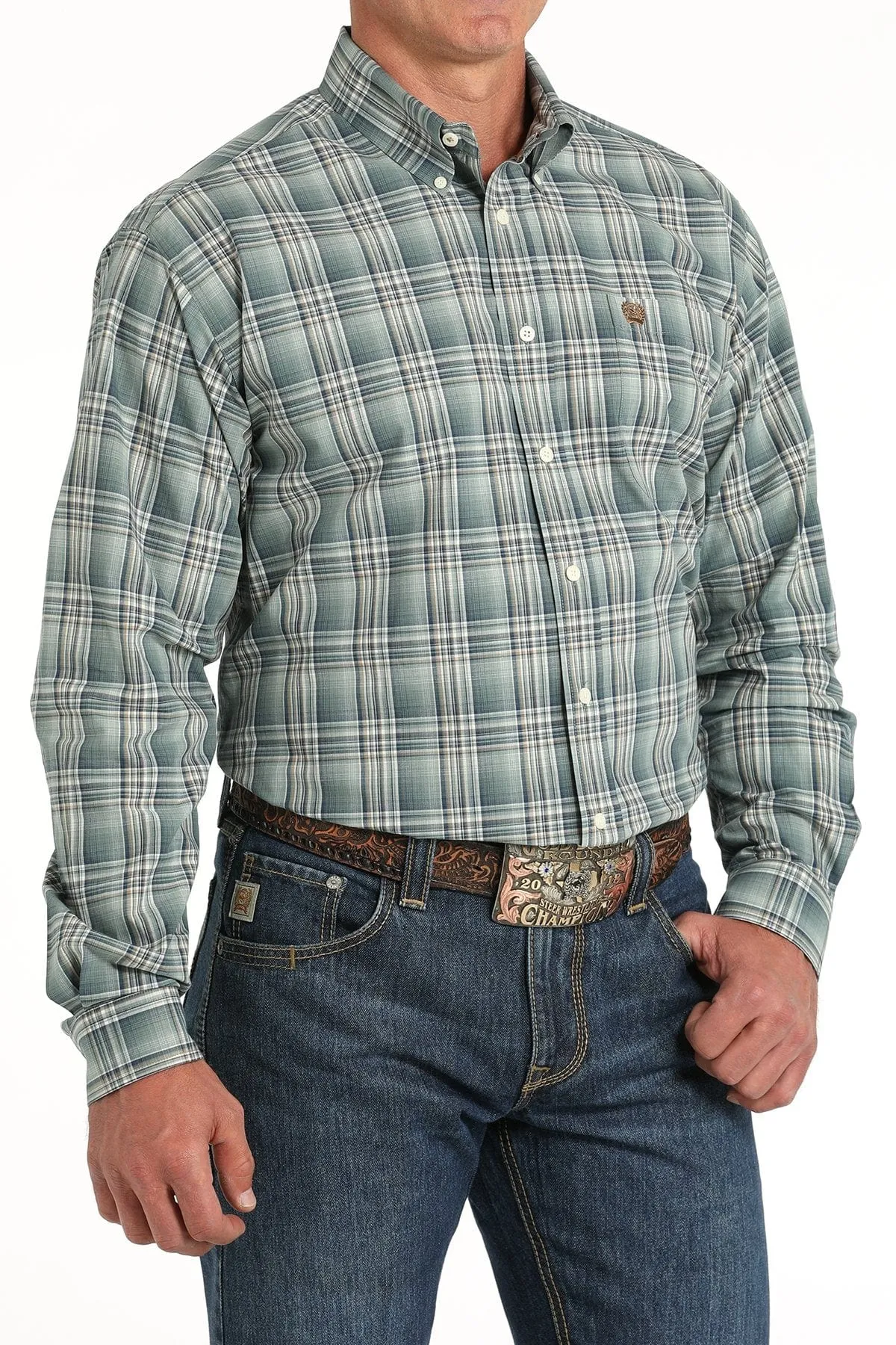 Cinch Men's Green Plaid Button Down Western Shirt MTW1105813