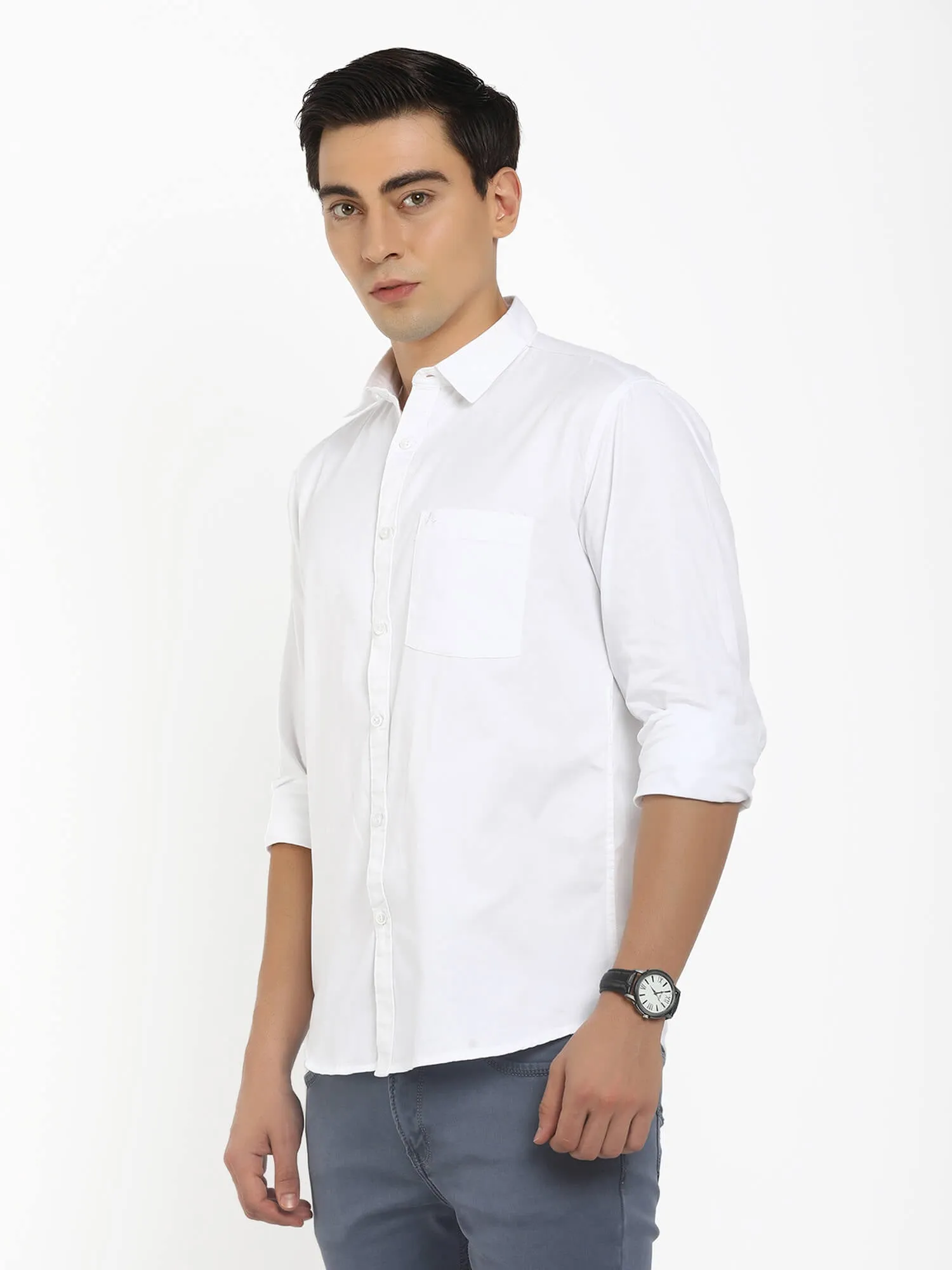 Classic Mens Solid White Formal Shirt (GBMNR 3005)