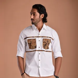 Classic White Hunting Style Shirt with Camouflage pockets