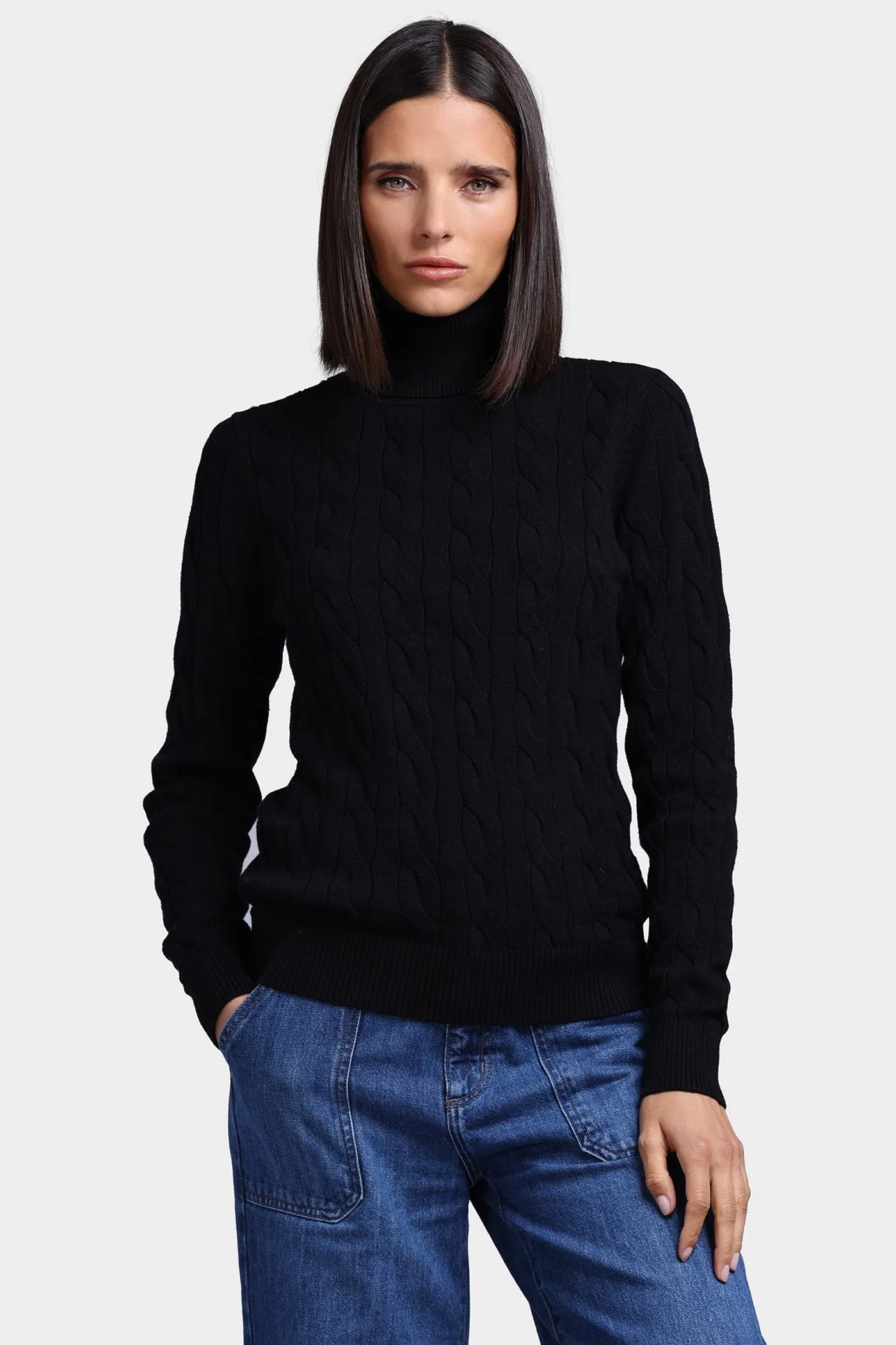 Cotton Cable Long Sleeve Turtleneck