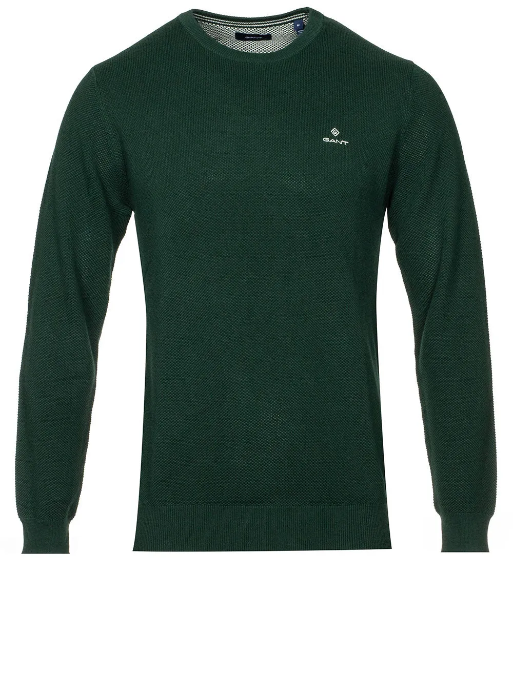 Cotton Piqué Crew Neck Sweater Tartan Green