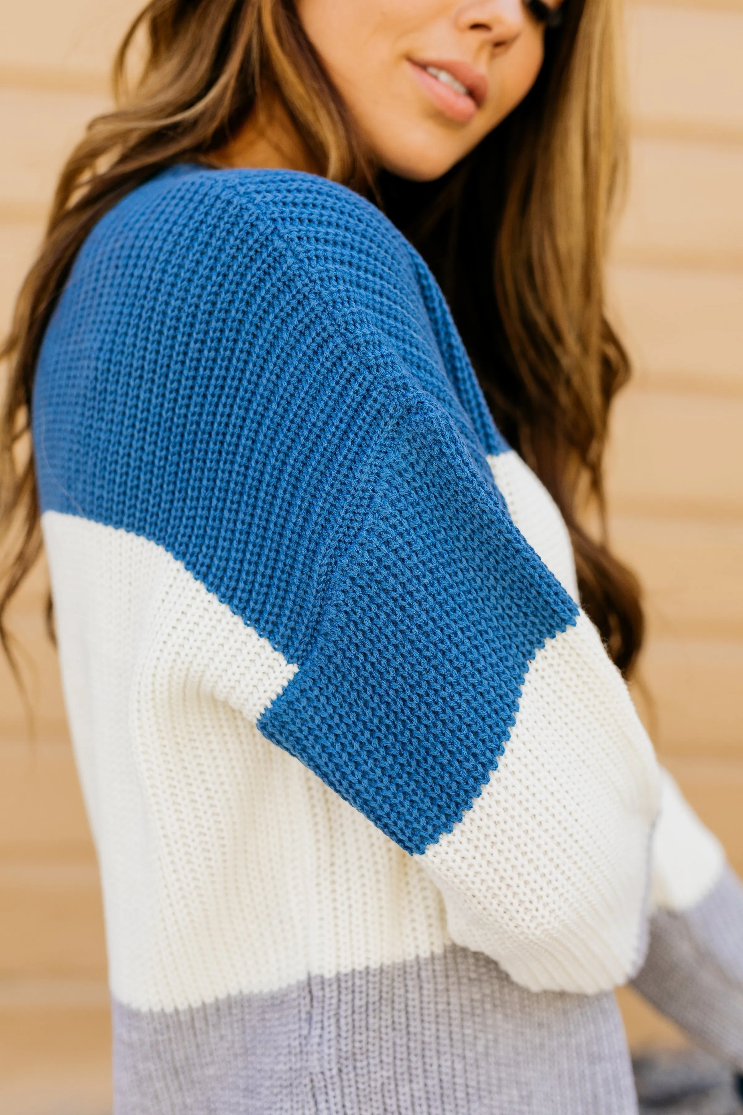 Cozy Casual Color Block Sweater In Blue - ALL SALES FINAL