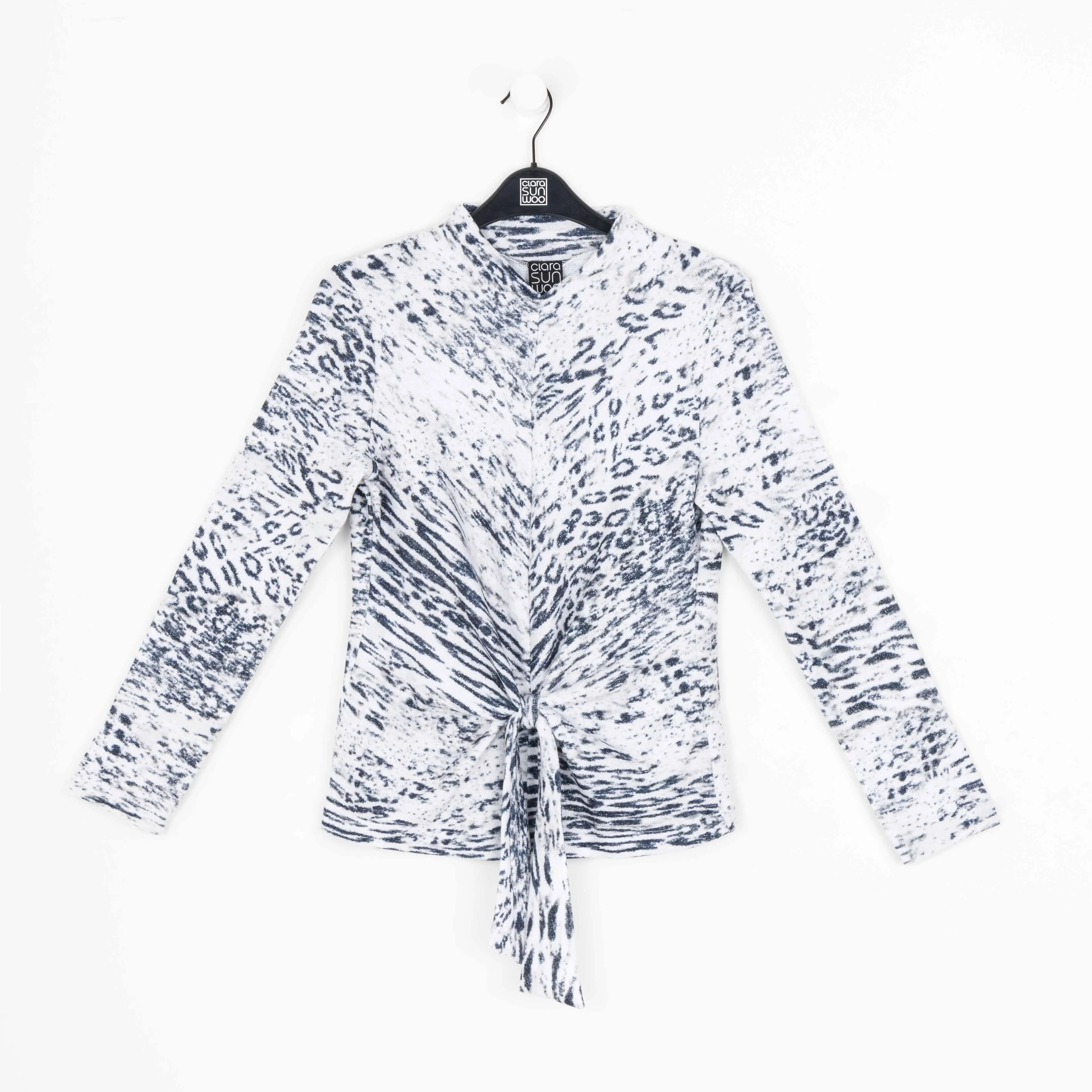 Cozy Shimmer Texture - Center Front Tie Sweater Top - Snow Leopard - Final Sale!