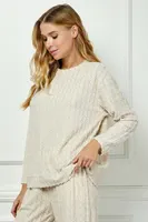 Cream Glitter Textured Long Sleeve Top & Pant Set