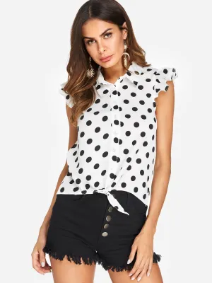 Custom Classic Collar Polka Dot Sleeveless Black & White T-Shirts