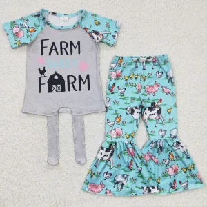 Farm Print Boutique Girls Clothes Bell Bottom Outfits C3-15