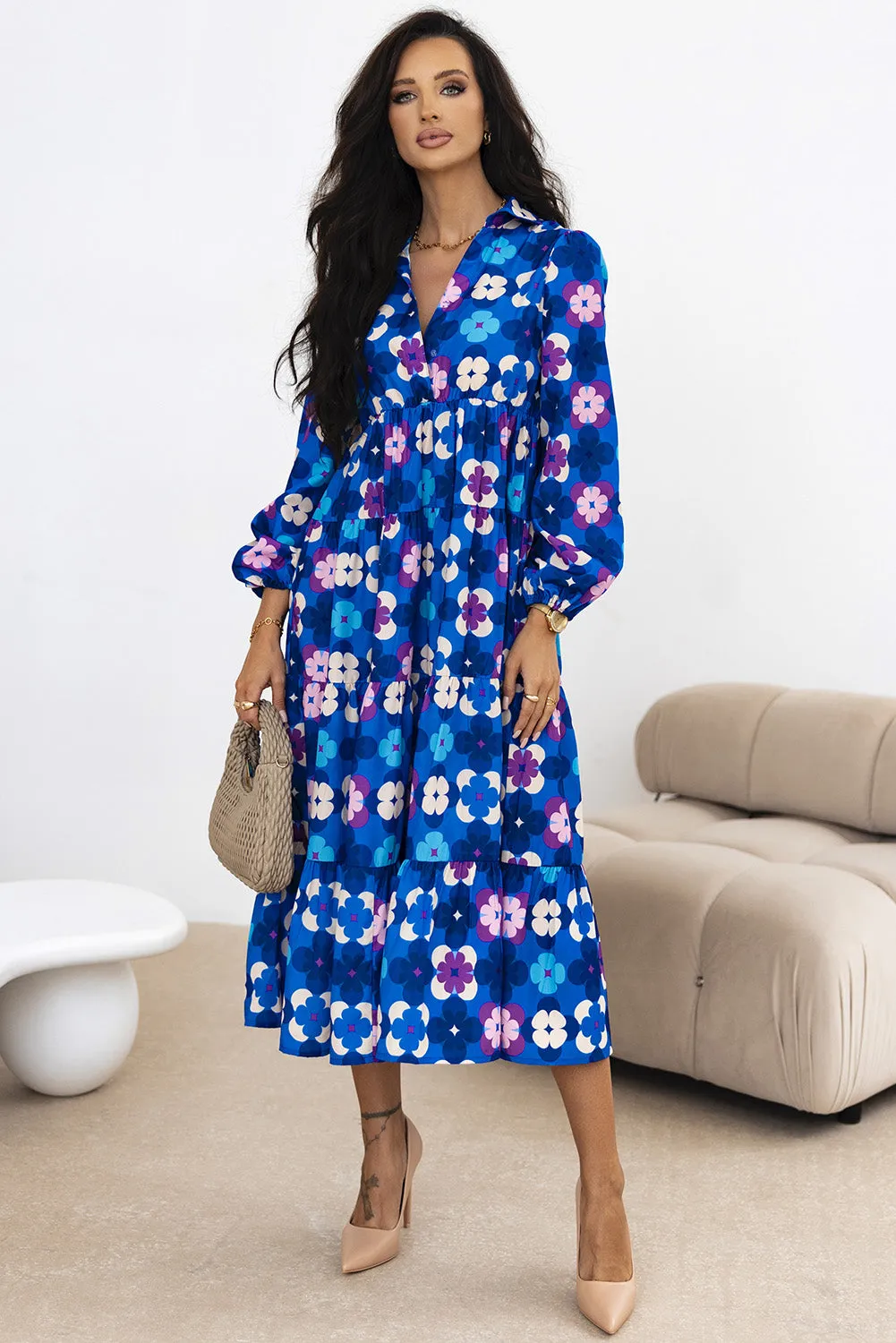 Floral Peasant Ruffle Midi Dress