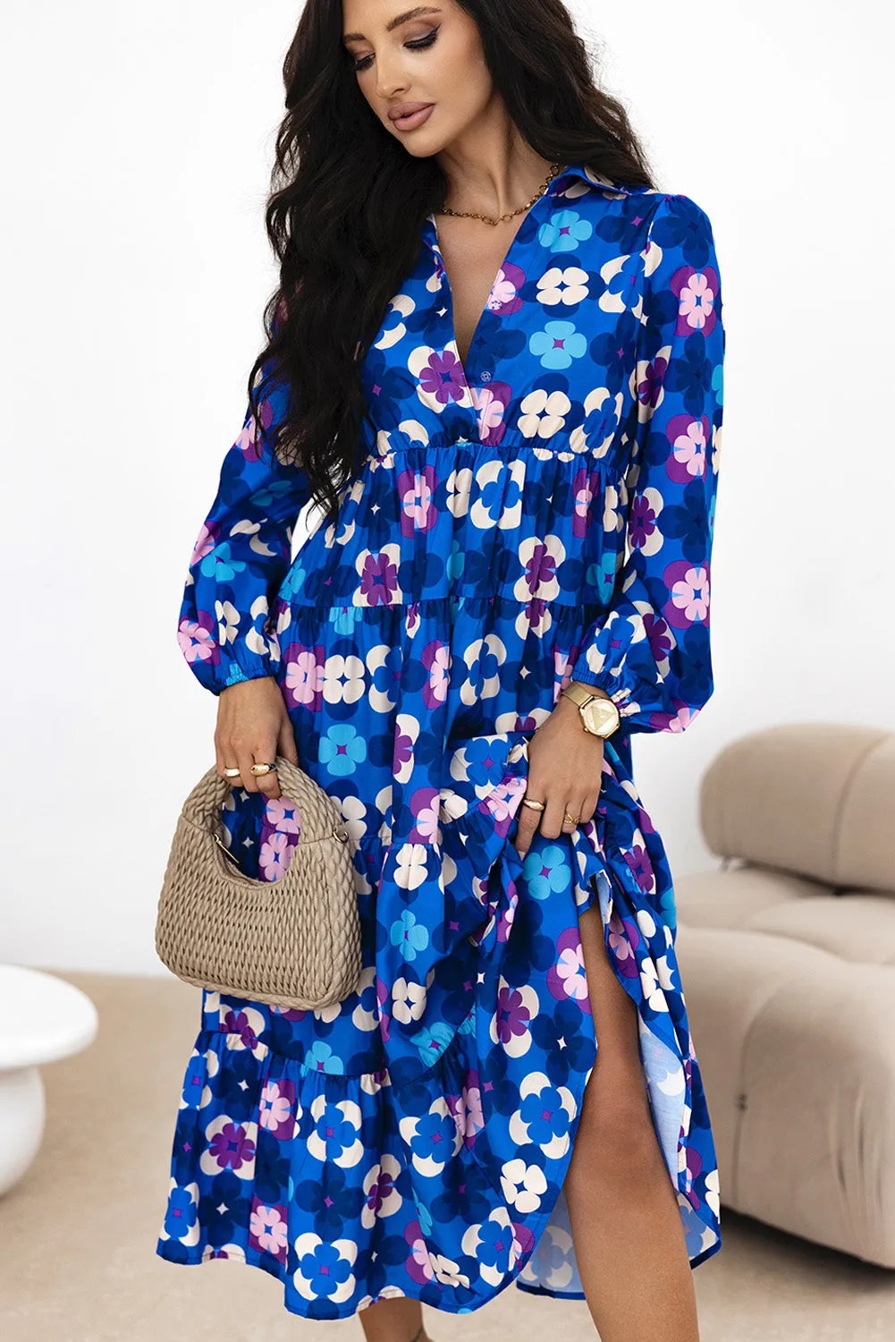 Floral Peasant Ruffle Midi Dress