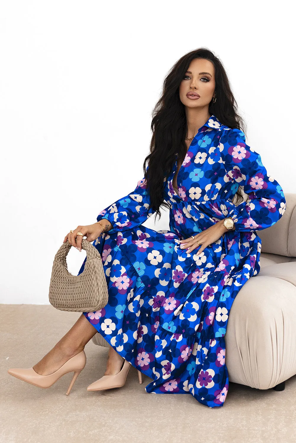 Floral Peasant Ruffle Midi Dress