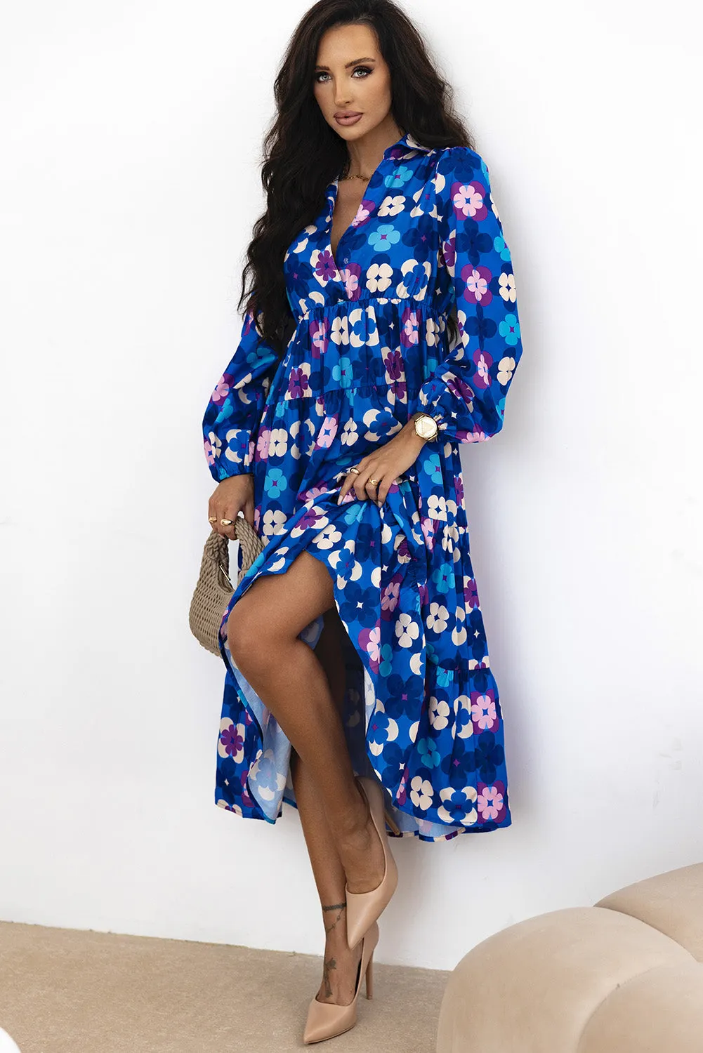 Floral Peasant Ruffle Midi Dress