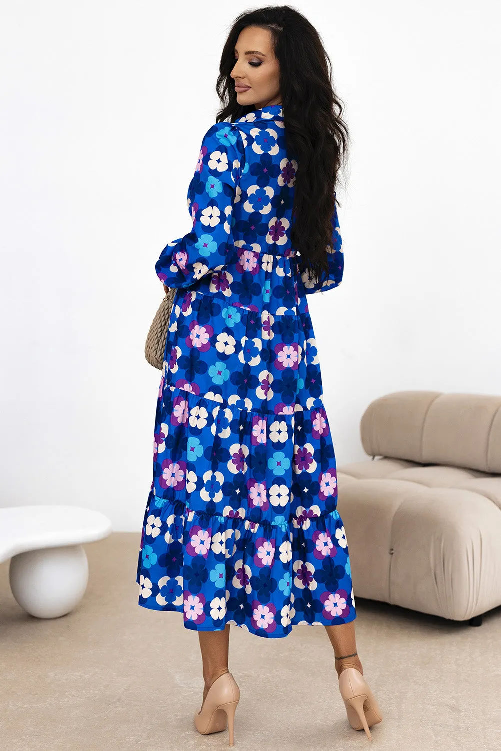 Floral Peasant Ruffle Midi Dress