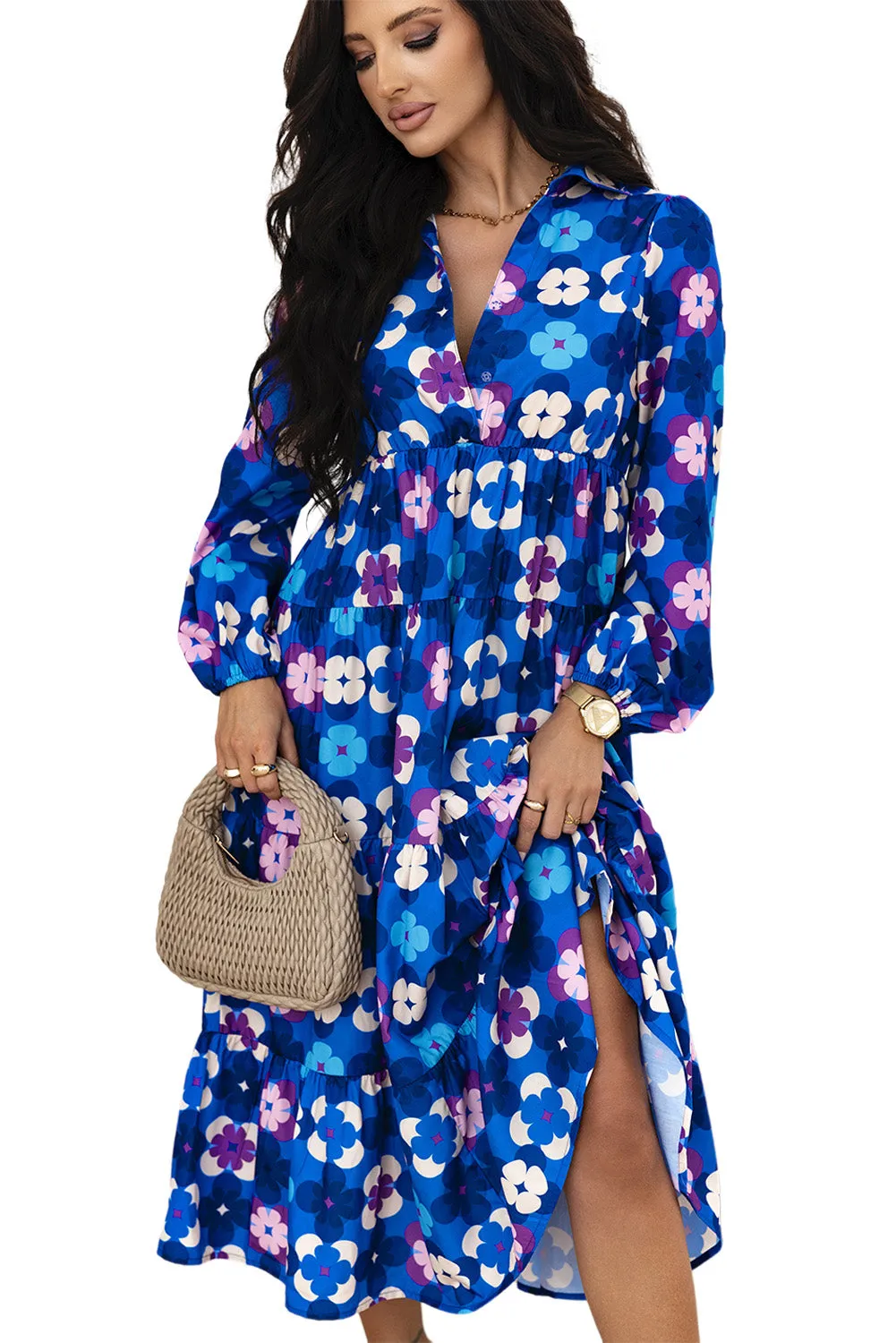 Floral Peasant Ruffle Midi Dress