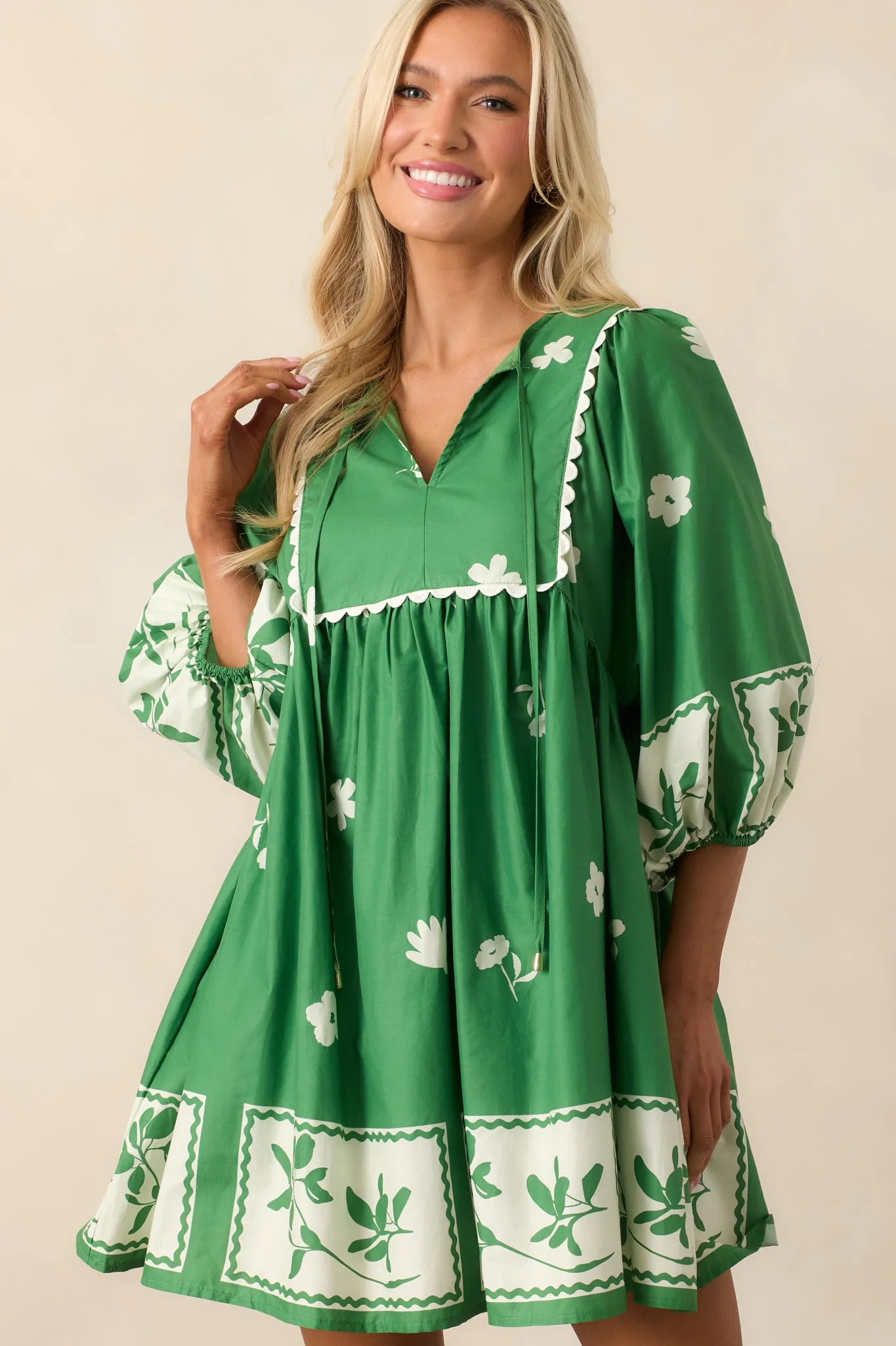 Gentle Breeze Green Cotton Floral Mini Dress