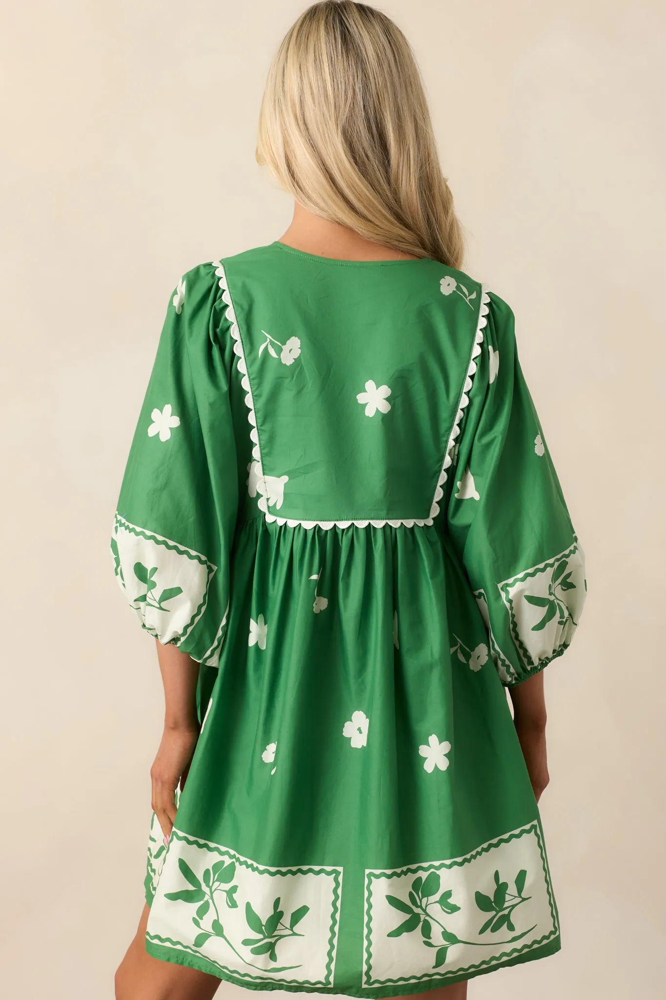 Gentle Breeze Green Cotton Floral Mini Dress