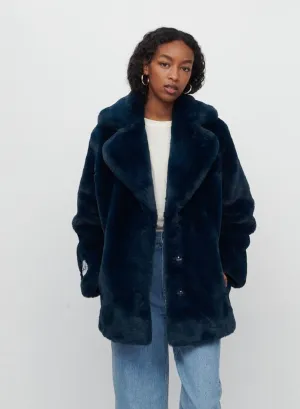 Heather Faux Fur Coat - Teal